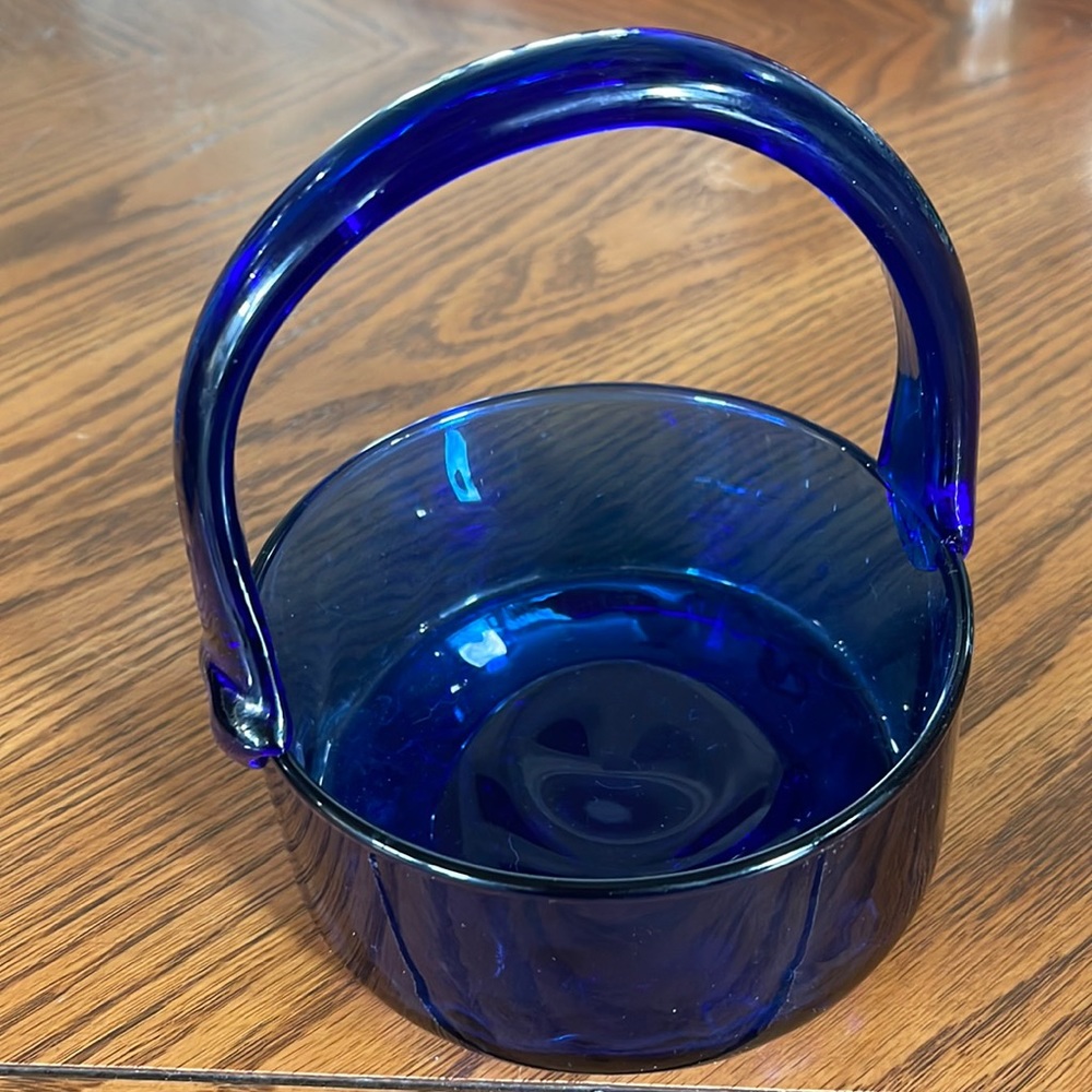 Cobalt Blue Glass Basket 6” approximately tall